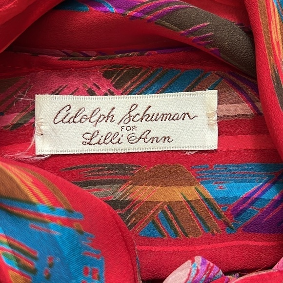 Adolph Schuman for Lilli Ann Women's Red and Colorful Silky 2-Piece Skirt Set - Picture 4 of 9